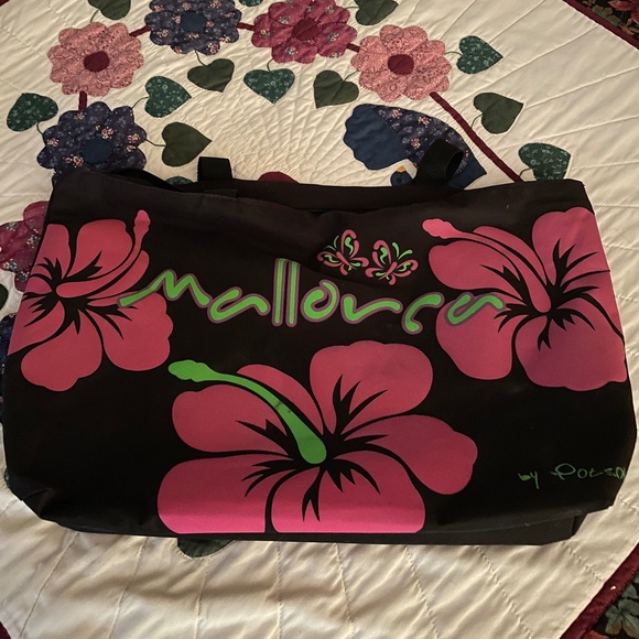 Mallorca black/pink double strap canvas tote - Picture 2 of 4